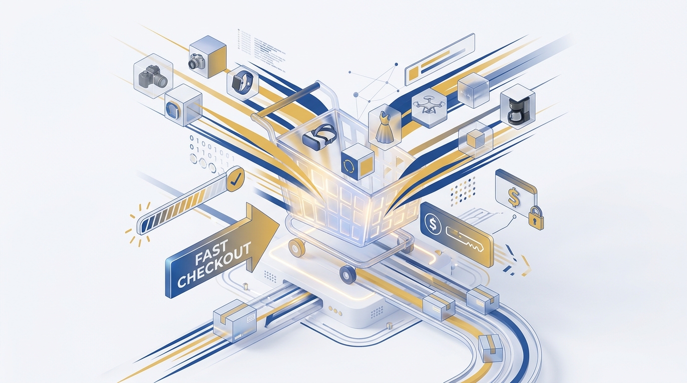 3D isometric illustration of high-velocity ecommerce digital checkout platform
